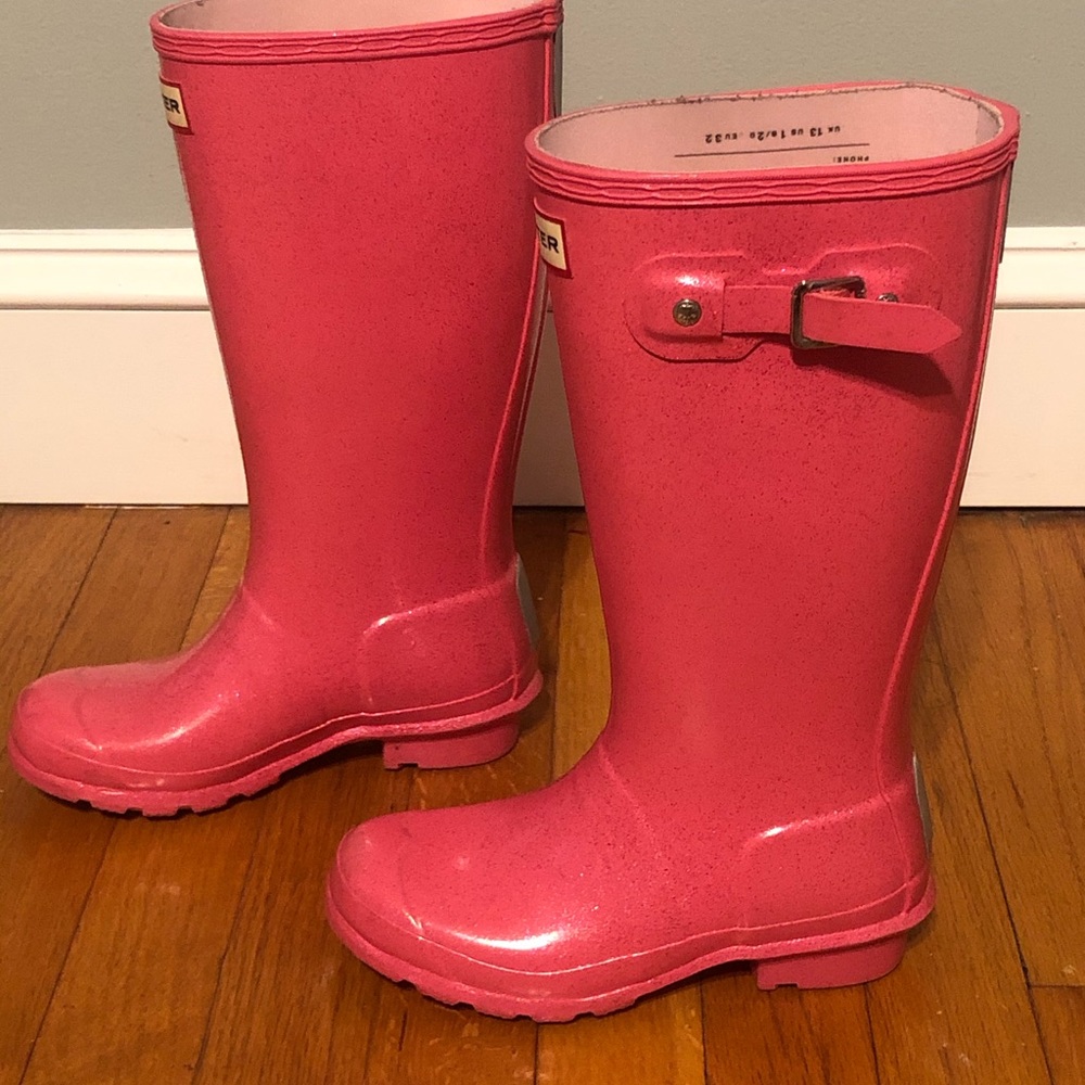 Hunter kids pink glitter Starcloud boots US 1B/2G